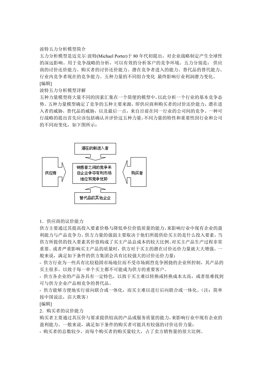 波特五力分析模型简介及分析参考资料_第1页