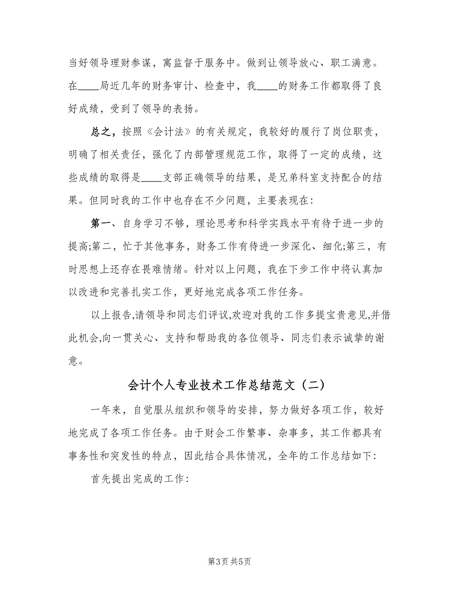 会计个人专业技术工作总结范文（二篇）_第3页