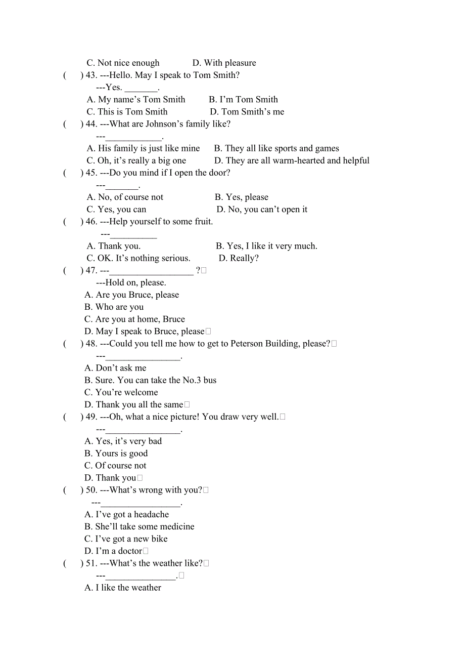 小升初英语交际用语专项练习_第4页