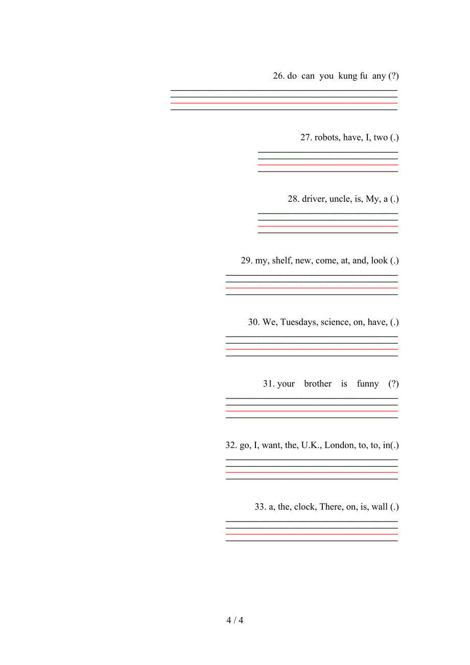 五年级牛津英语下册连词成句家庭专项练习_第4页