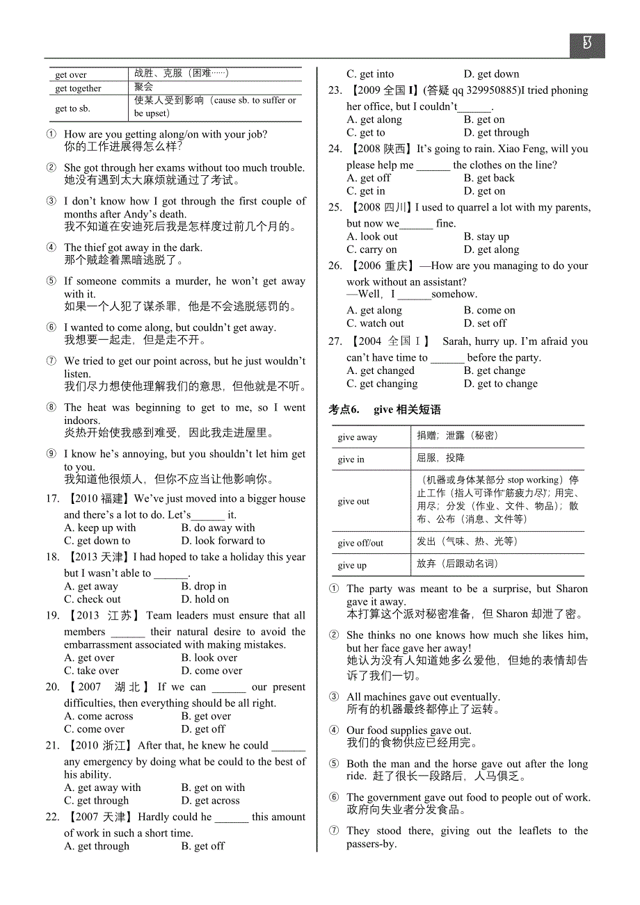 精品-高中英语语法通霸-5英语常考短语动词词语搭配专项总结归纳讲解例句与高考真题练习题及答案_第3页