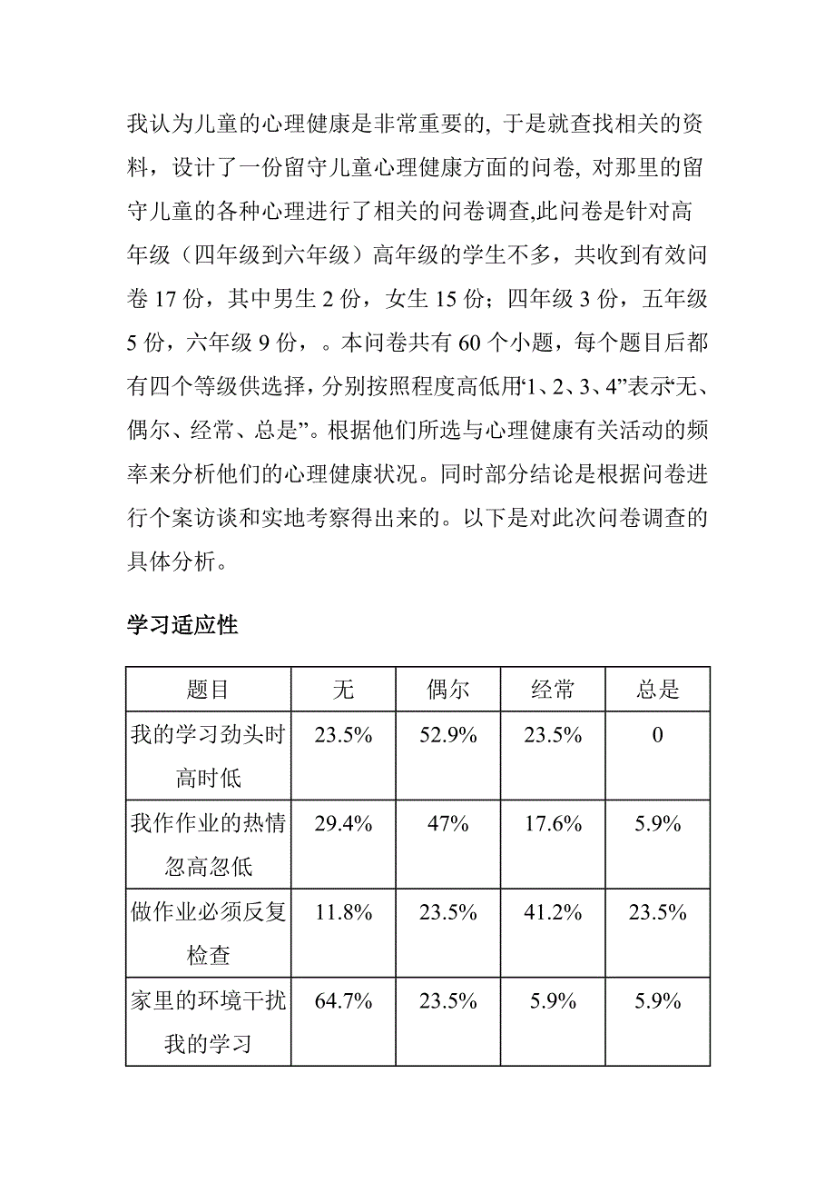 留守儿童心理健康状况调查问卷分析_第2页