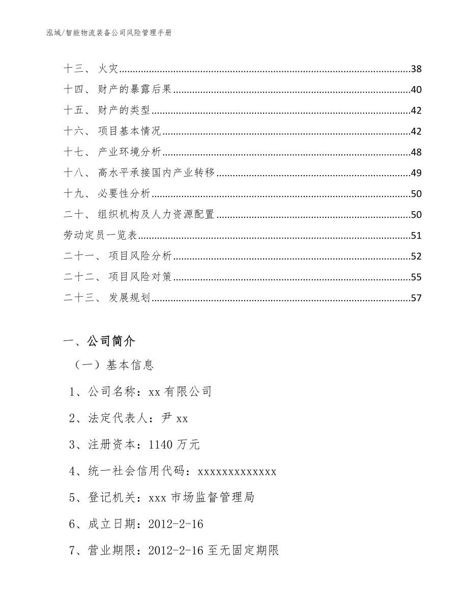 智能物流装备公司风险管理手册_范文_第3页