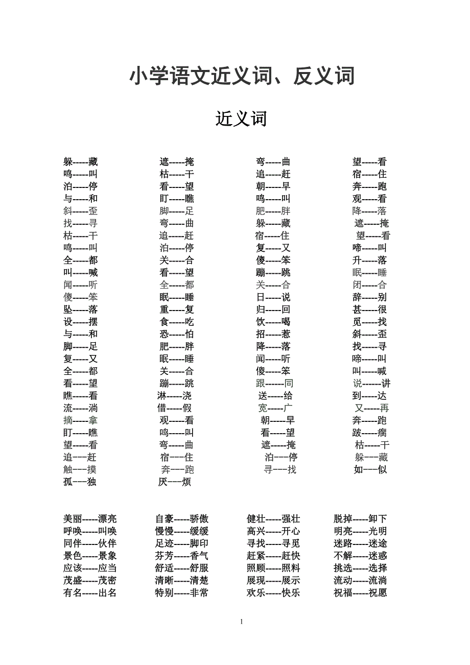 小学语文近义词、反义词.doc_第1页