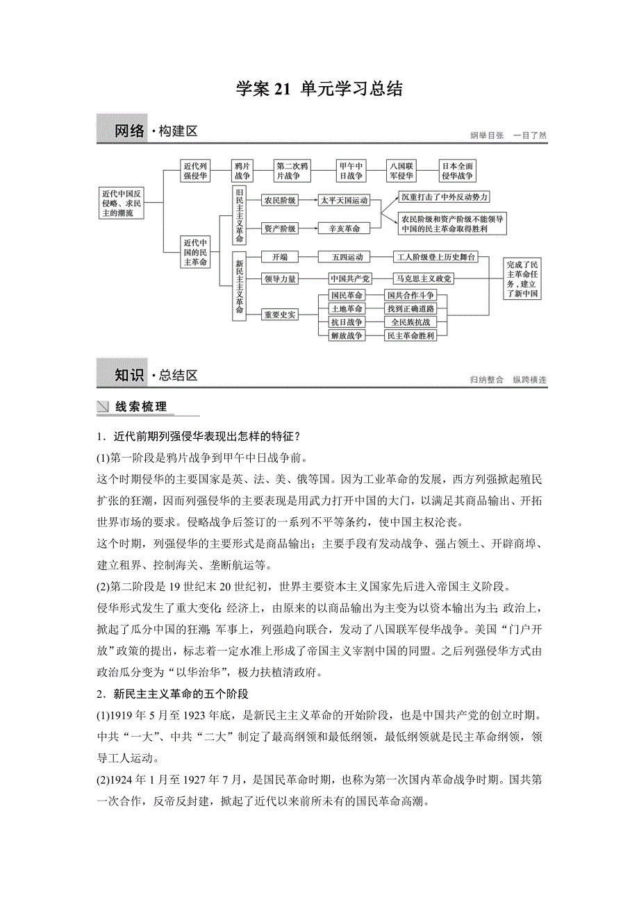 高一历史人教版必修1学案：第四单元　近代中国反侵略、求民主的潮流 Word版含答_第1页