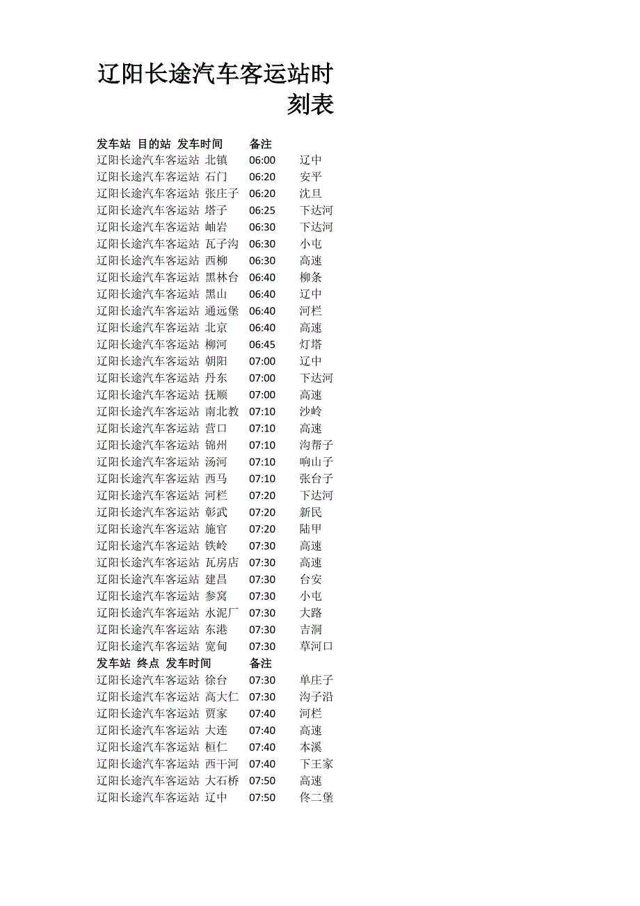 辽阳长途汽车客运站时刻表_第1页