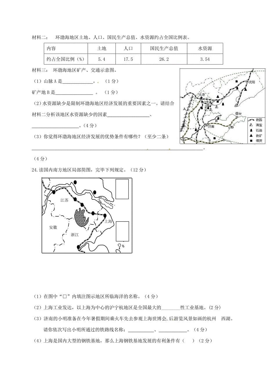 山东省临沭县中考地理专题复习-专题九-工业与交通练习-精_第5页