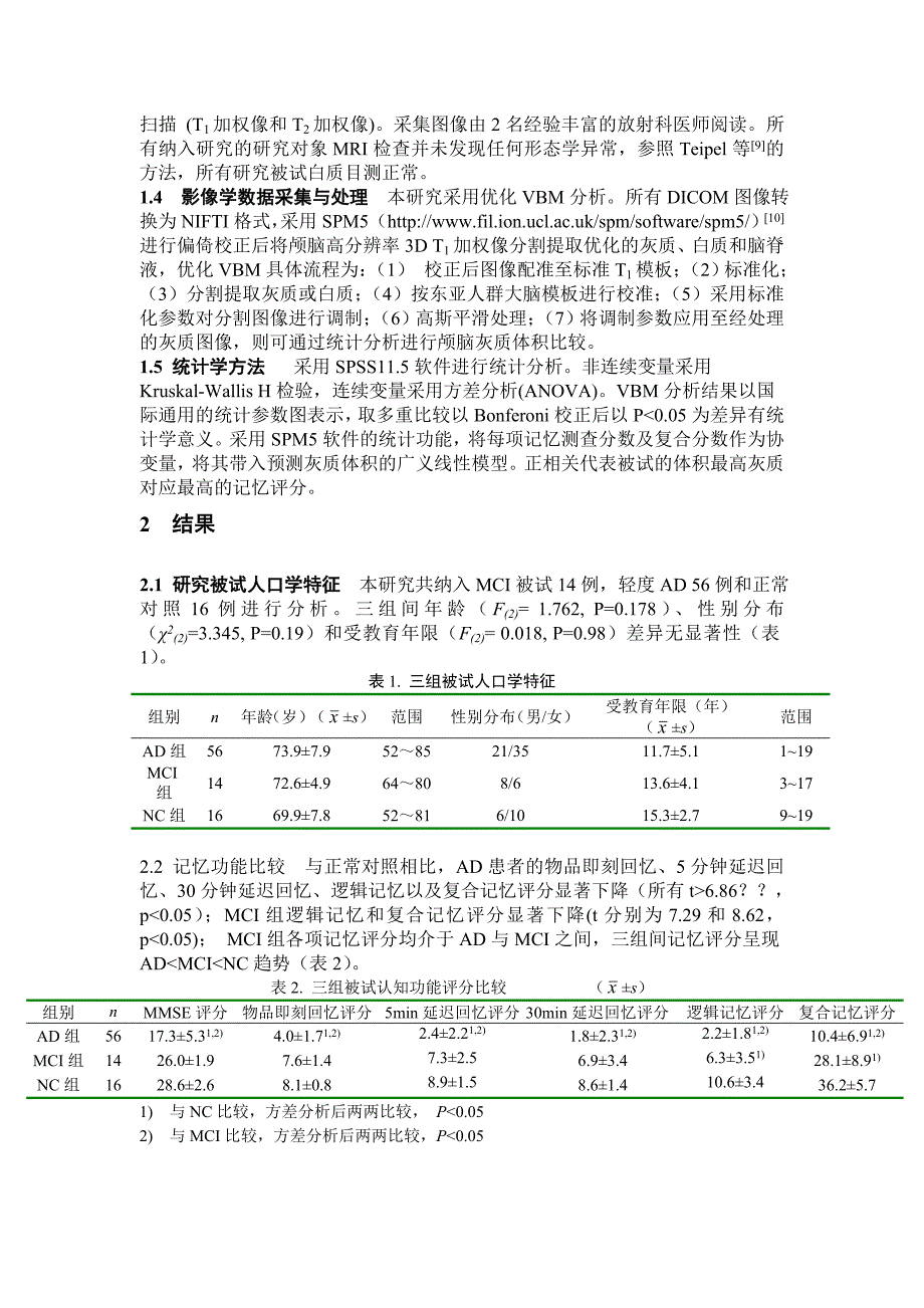 轻度认知损害和阿尔茨海默病的大脑灰质体积及其与记忆功能的关系.doc_第4页