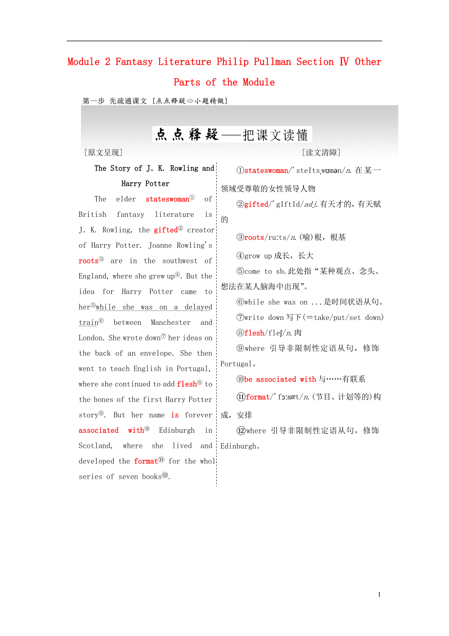 2017-2018学年高中英语 Module 2 Fantasy Literature Philip Pullman Section Ⅳ Other Parts of the Module教学案 外研版选修6_第1页