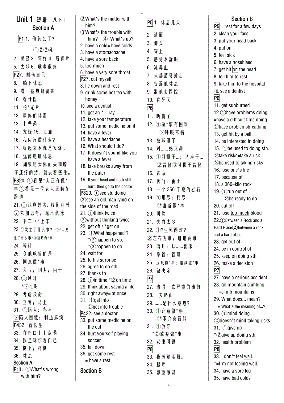 新人教版八下英语unit4词组和固定搭配归纳_第1页