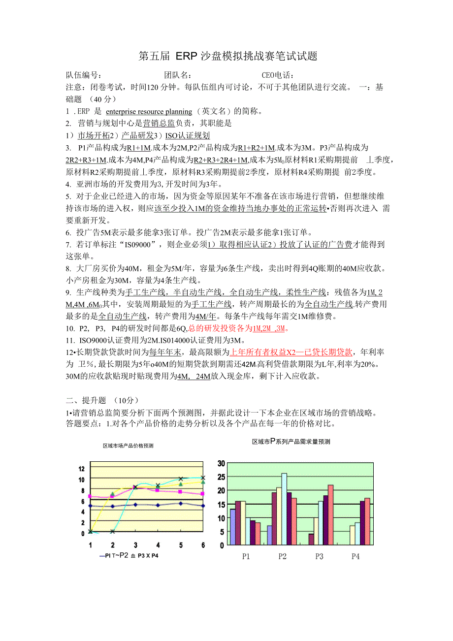 最新第五届ERP沙盘模拟挑战赛笔试试题及答案资料_第1页