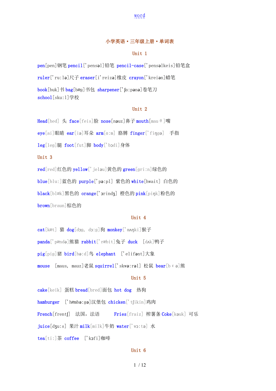 小学英语单词完整版(带音标)_第1页