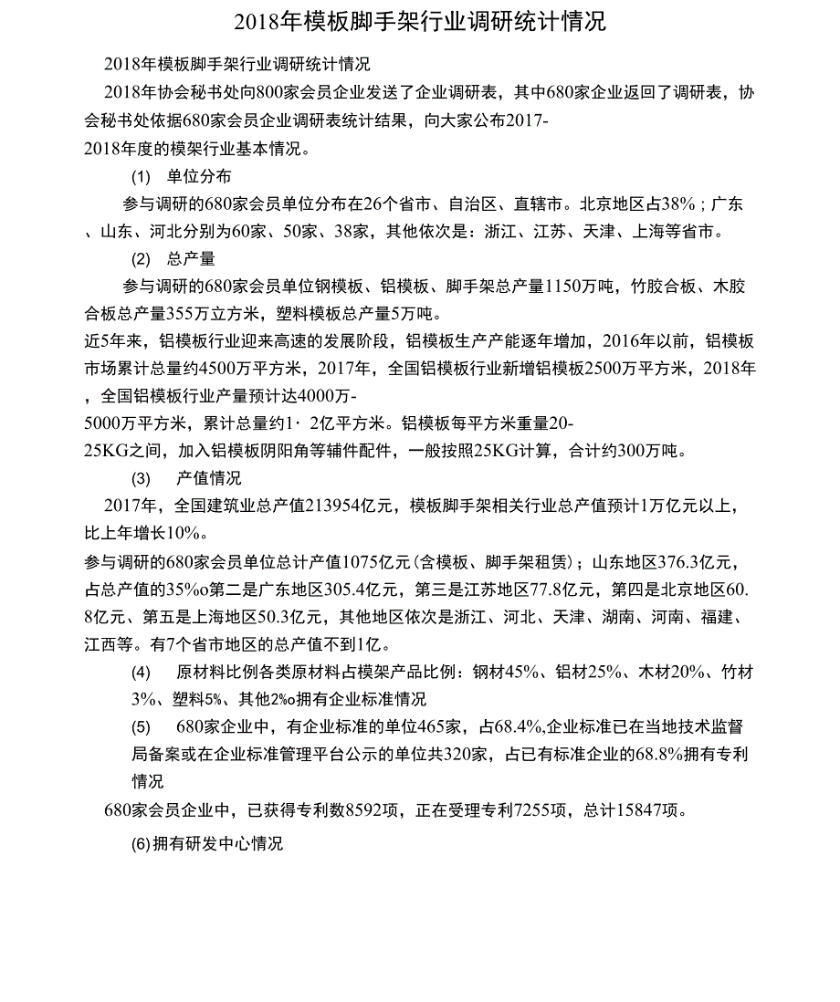2018年模板脚手架行业调研统计情况_第1页