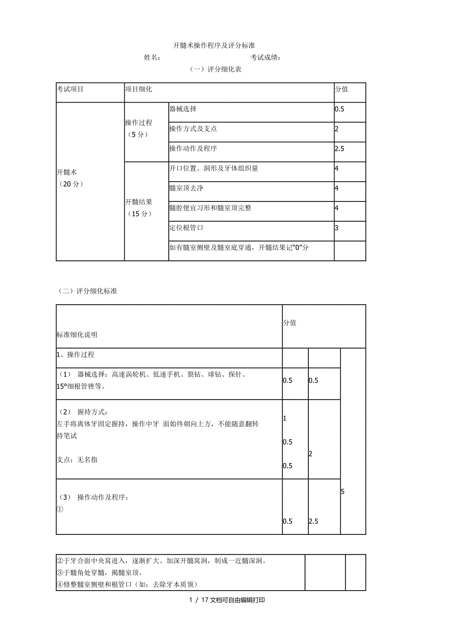 口腔培训评分细则_第1页