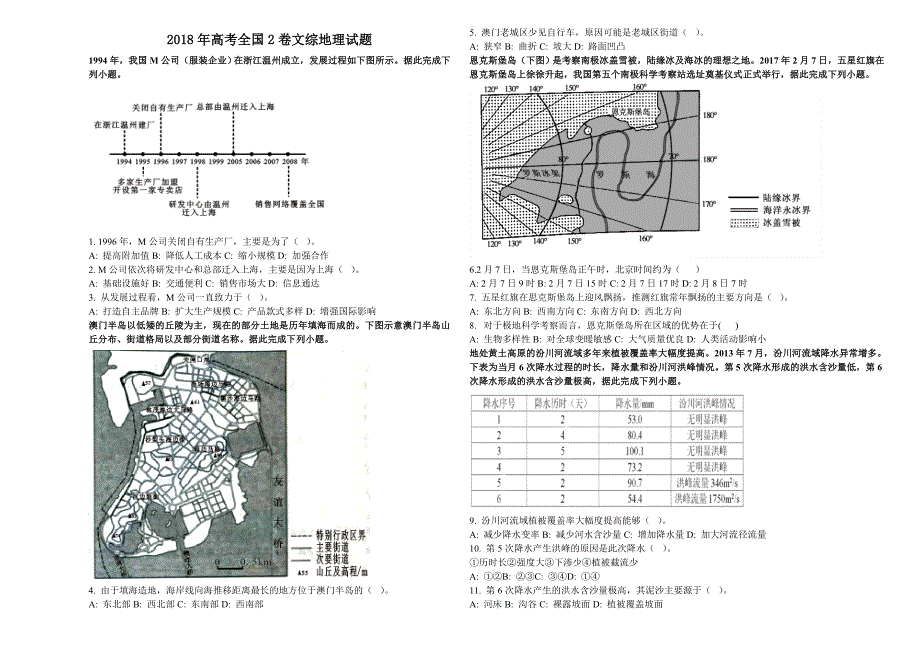 2018全国2卷文综地理word版_第1页