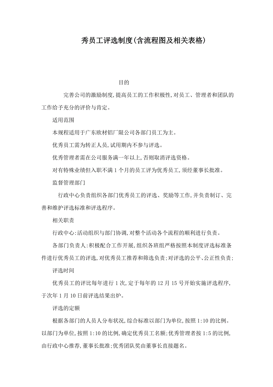 秀员工评选制度含流程图及相关表格可编辑_第1页