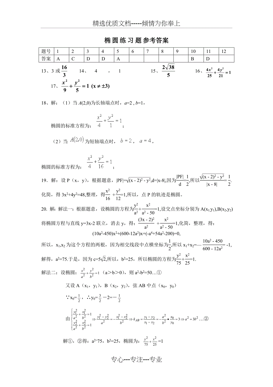椭圆基础练习题及其完整答案_第4页