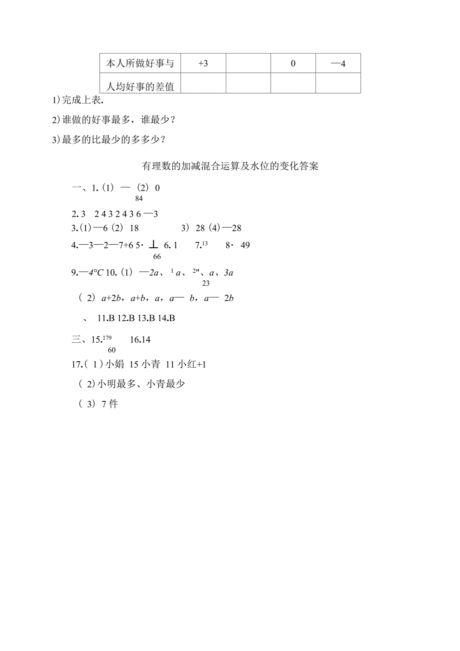 有理数的加减混合运算及水位的变化同步练习_第3页