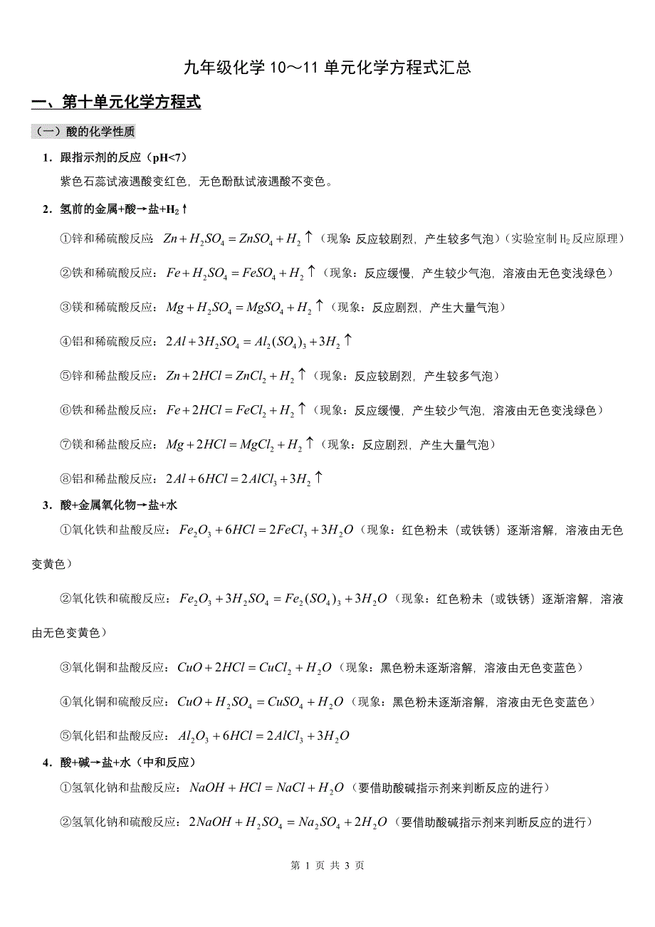 (完整版)九年级下学期化学方程式汇总.doc_第1页