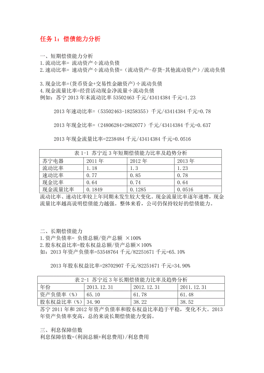 [精品]电大作业财务报表分析完整版——苏宁偿债能力分_第3页