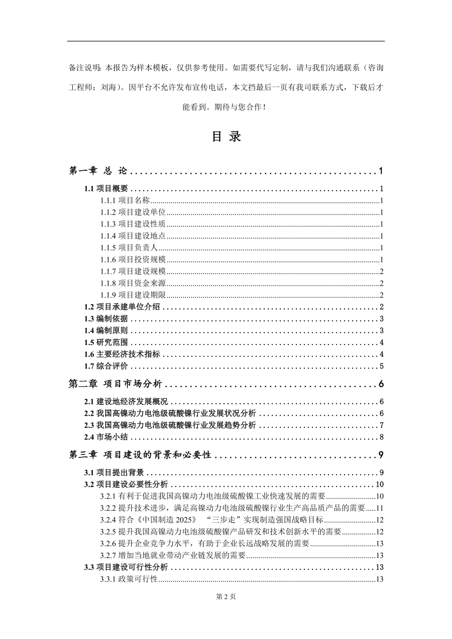 高镍动力电池级硫酸镍项目可行性研究报告模板立项审批_第2页