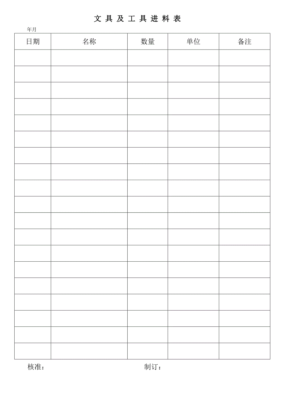 【管理精品】文具及工具进料表_第1页