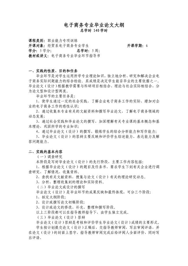 电子商务专业毕业论文大纲.doc