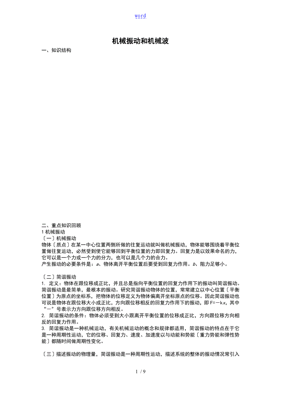 机械振动和机械波知识点总结材料分析报告_第1页