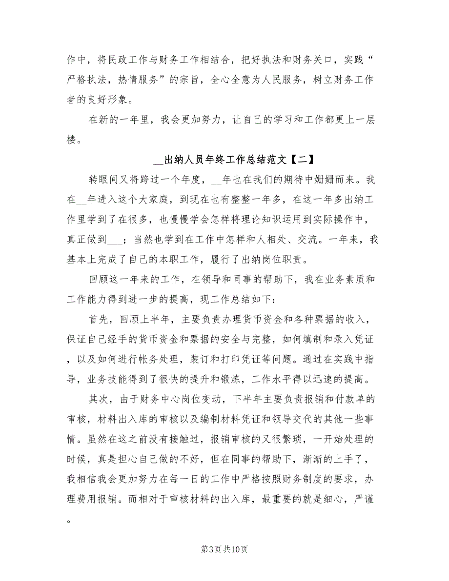 2022年出纳人员年终工作总结范本_第3页