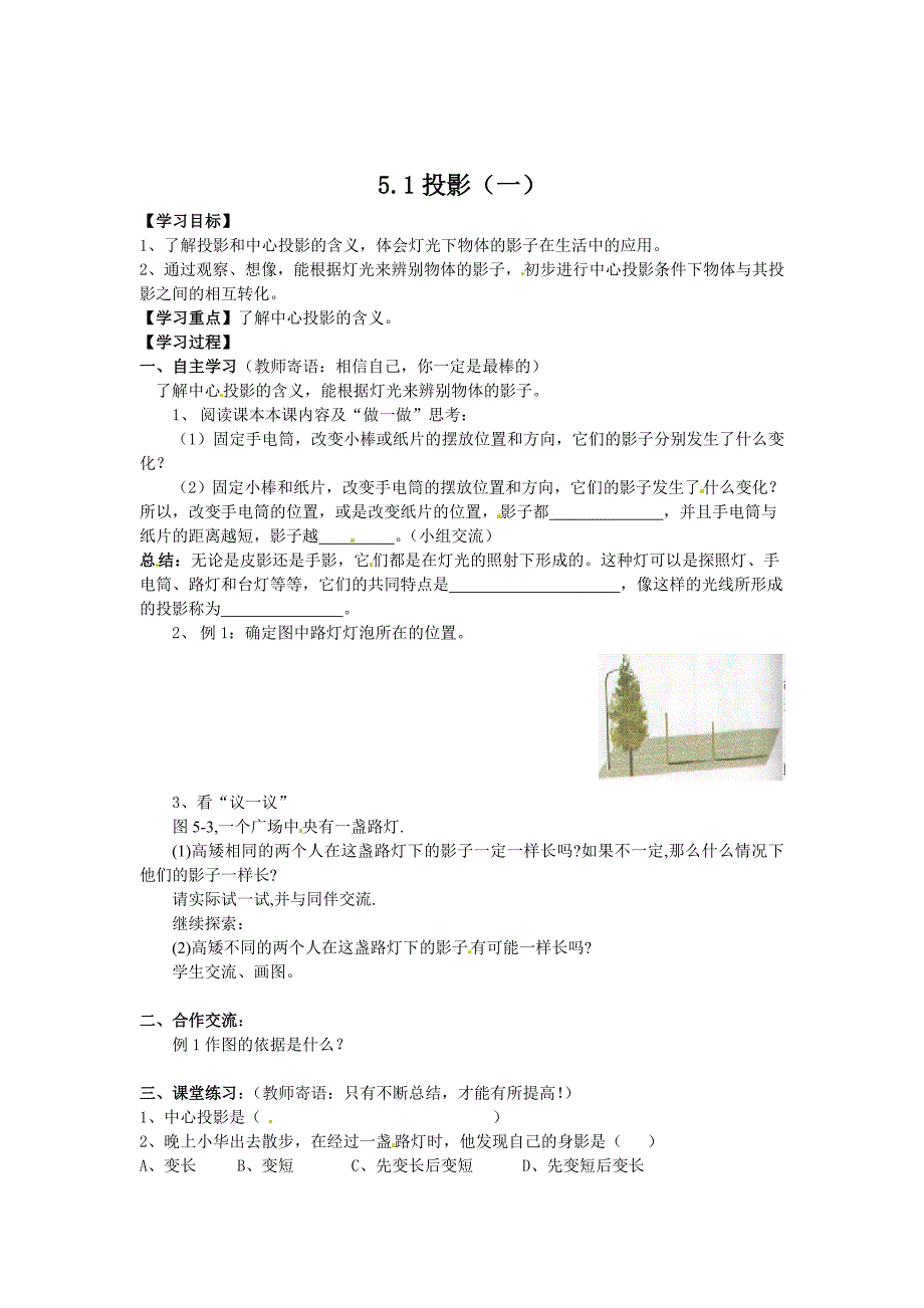 精校版北师大版九年级数学上5.1投影1学案_第1页