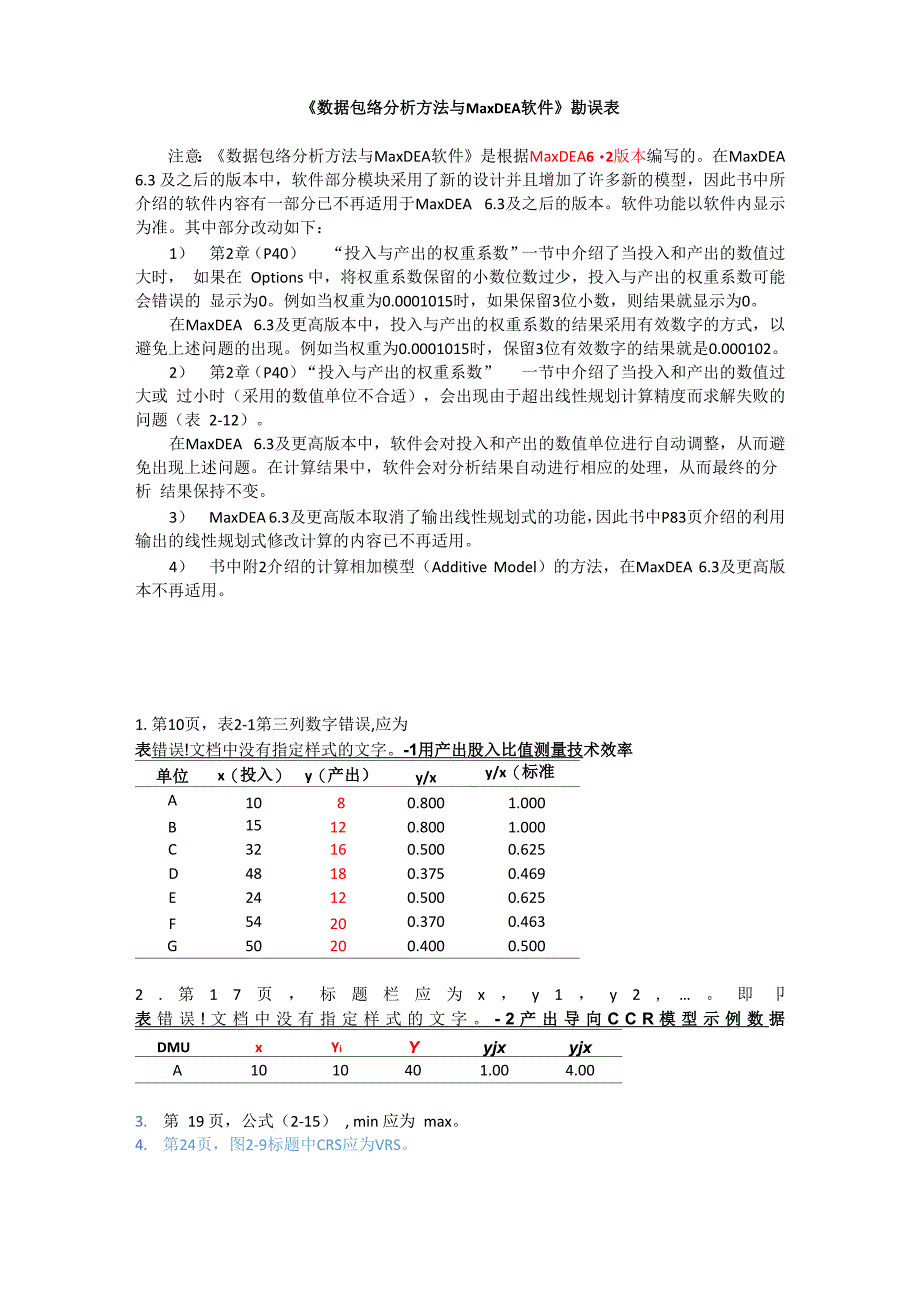 数据包络分析方法与MaDEA软件勘误表_第1页