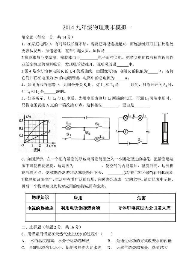 九年级物理期末模拟一.doc