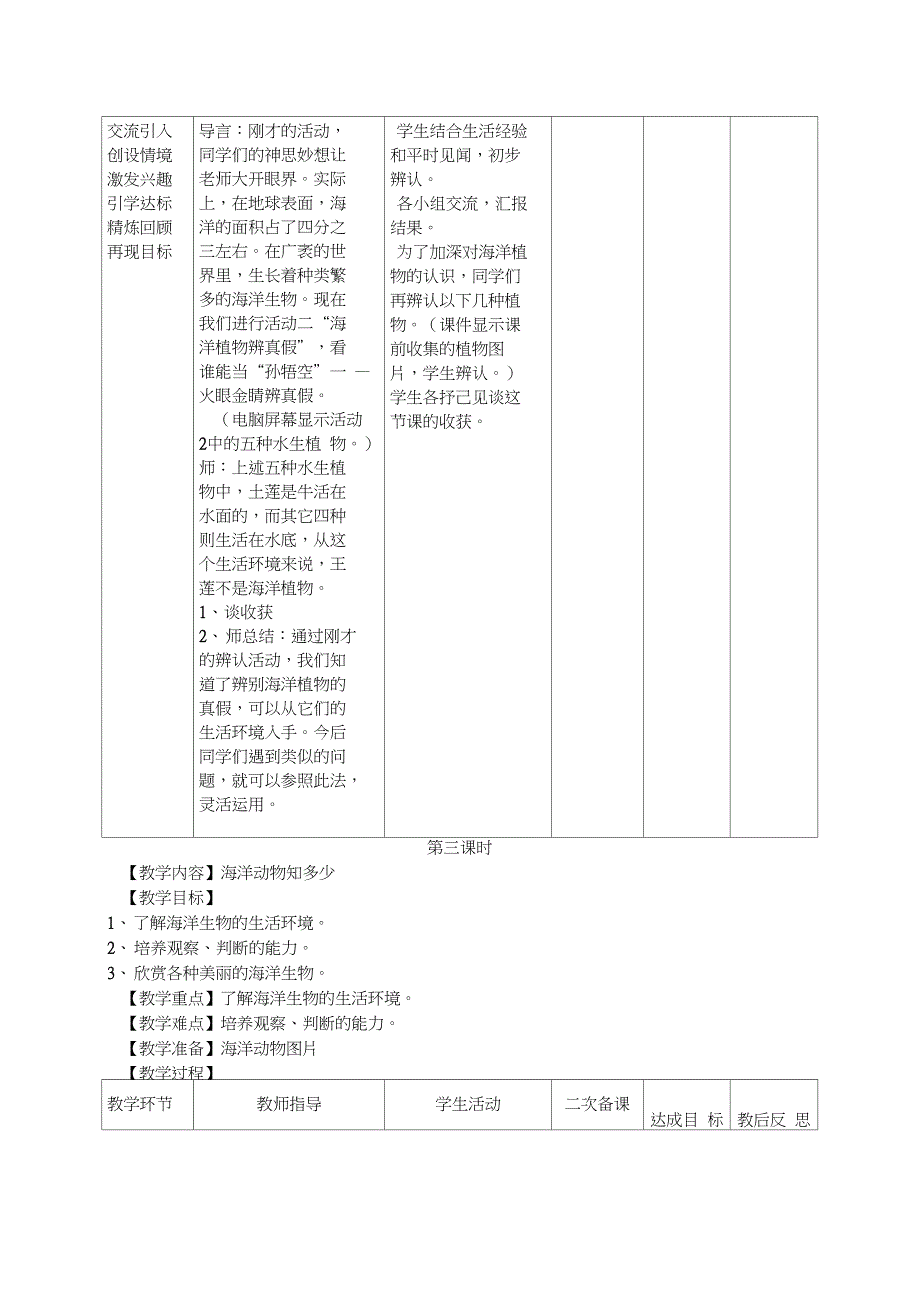 三年级科学下册《海洋生物》教学设计_第4页