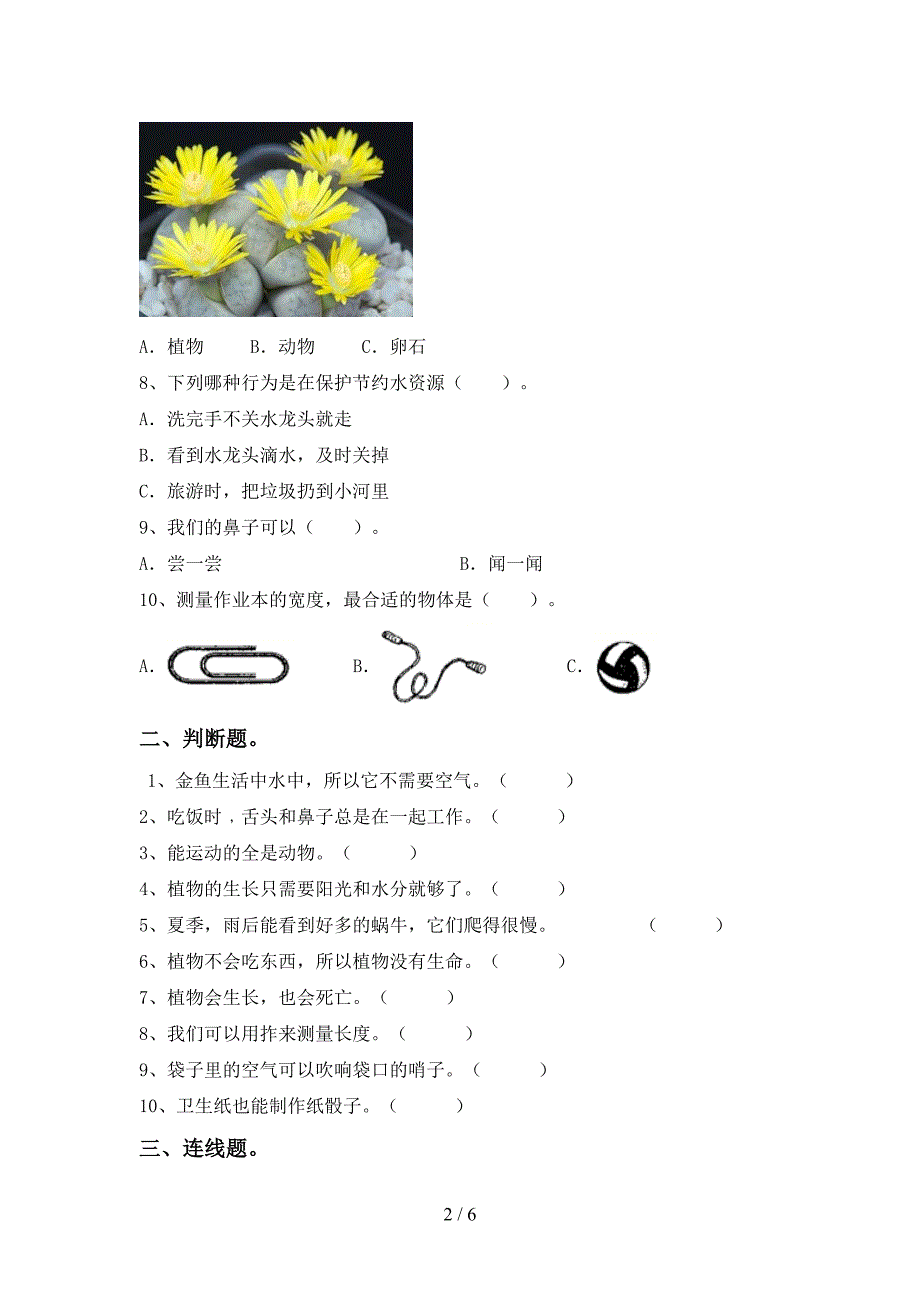 一年级科学上册期中考试题【带答案】.doc_第2页