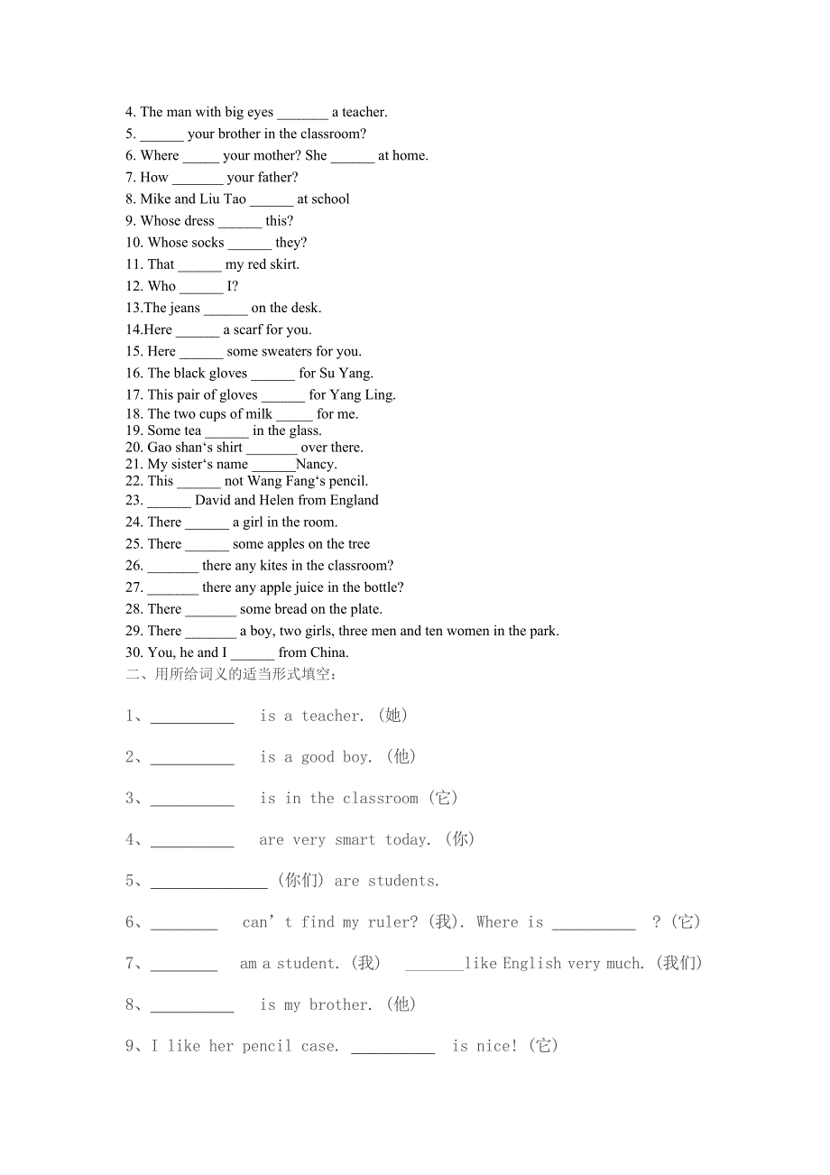 人称代词主格和形容词性物主代词的练习题.doc_第2页