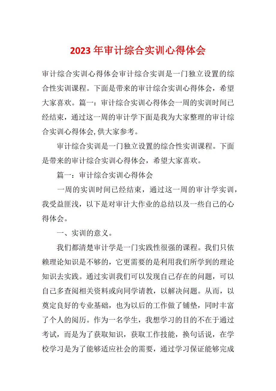 2023年审计综合实训心得体会_第1页