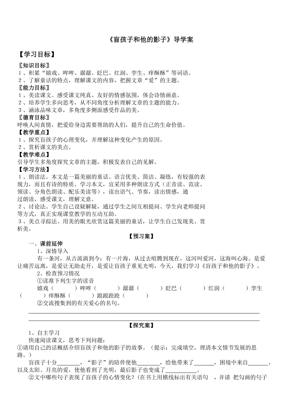 盲孩子和他的影子导学案.doc_第1页