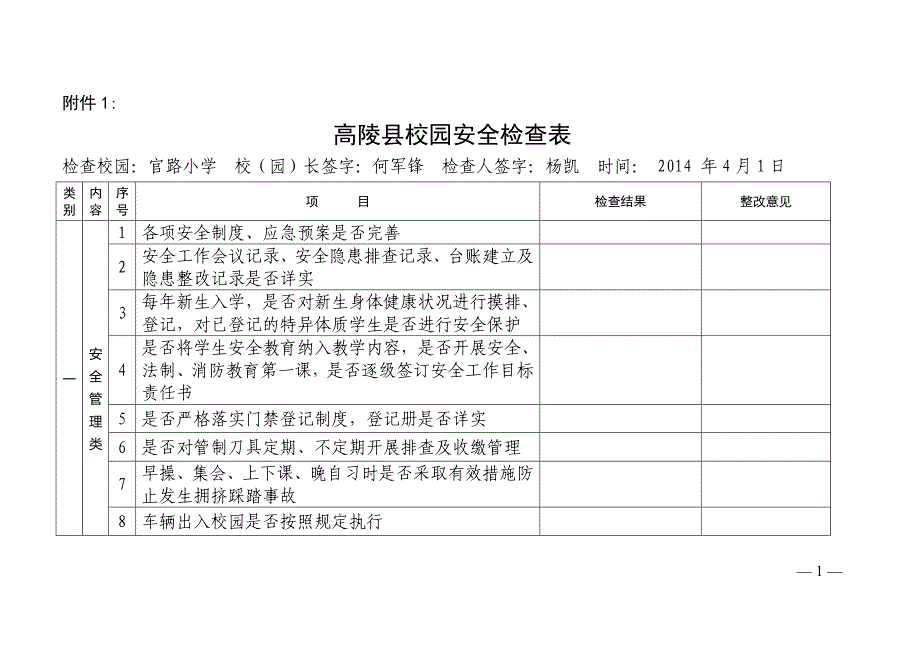 校园安全检查表_第1页