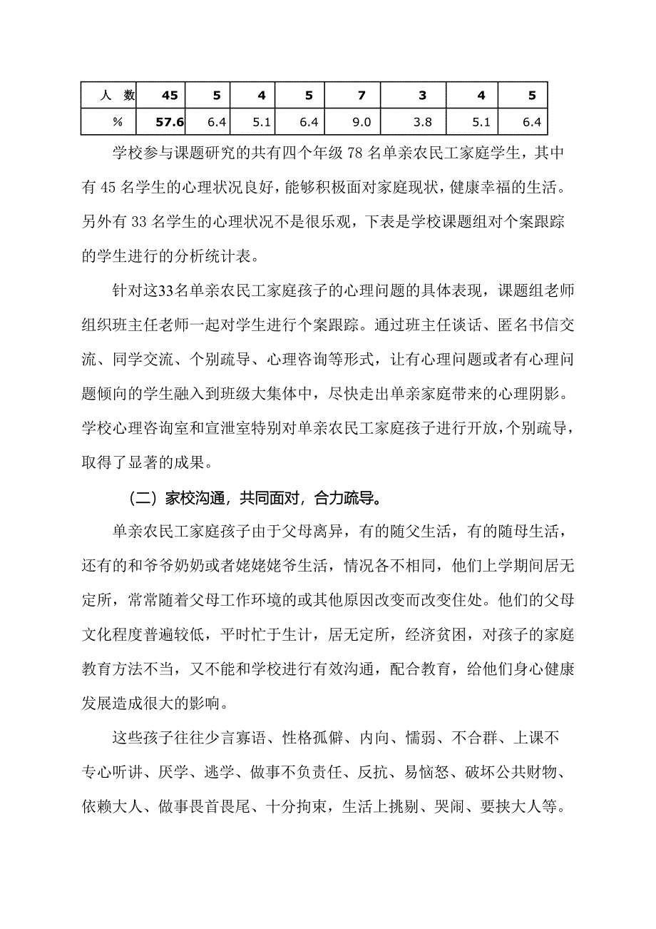 《小学单亲农民工家庭孩子心理疏导有效策略研究》下半年总结_第2页