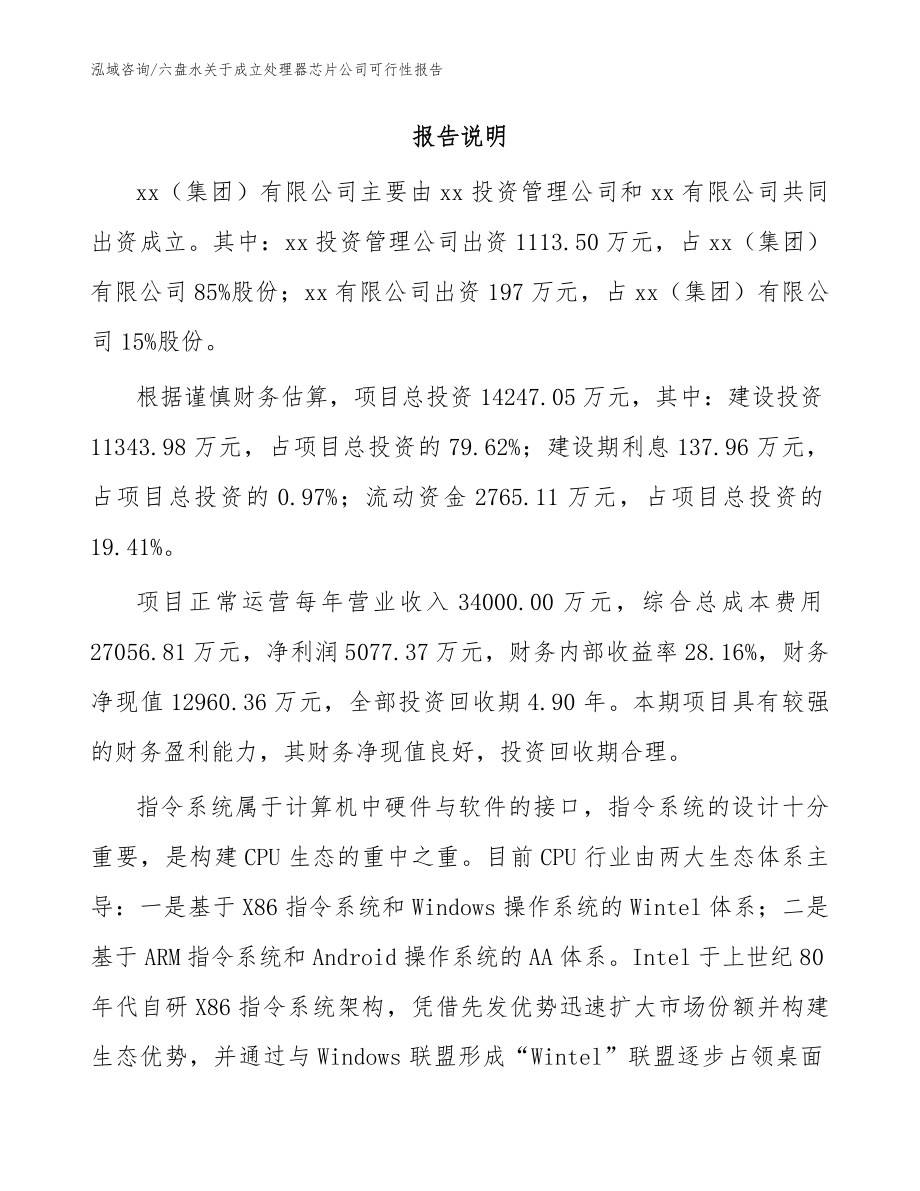 六盘水关于成立处理器芯片公司可行性报告（模板参考）_第2页