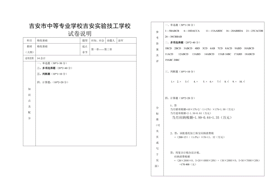 2015--2016年上学期税收基础期中试卷.doc_第1页