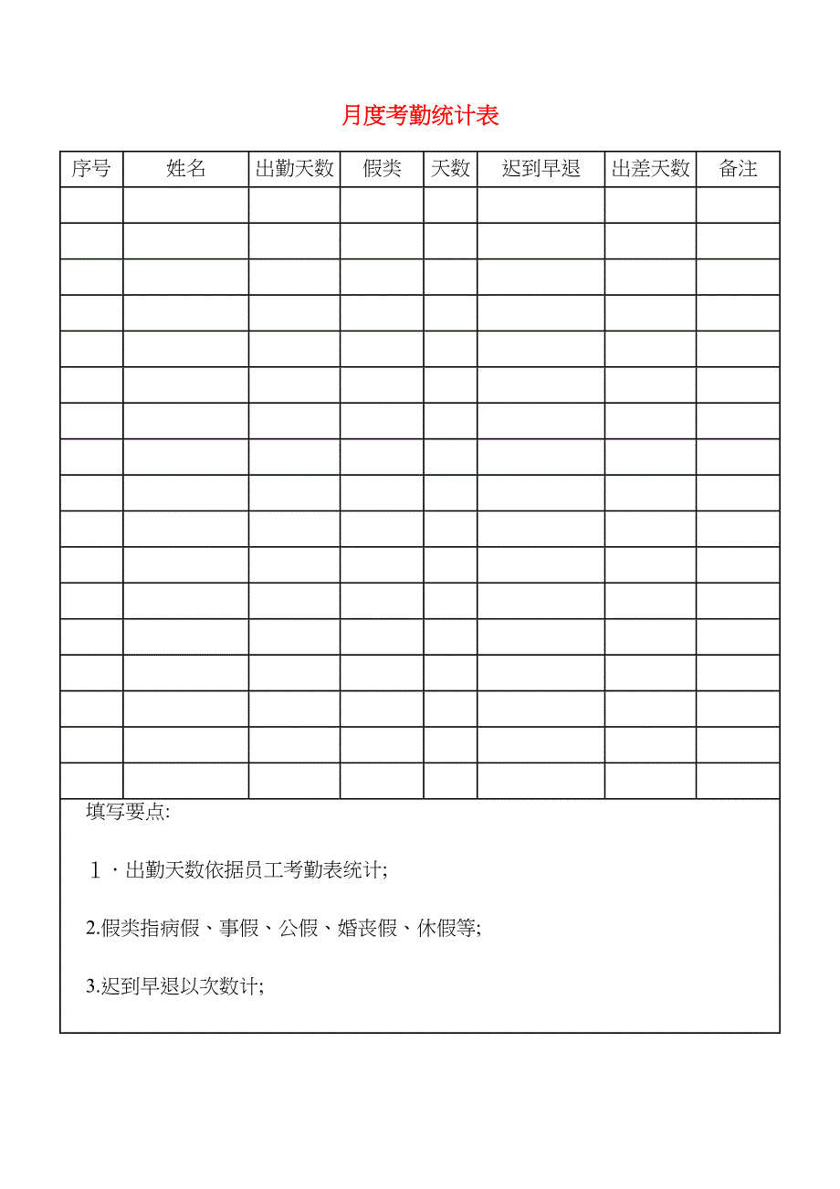 月度考勤统计表_第1页