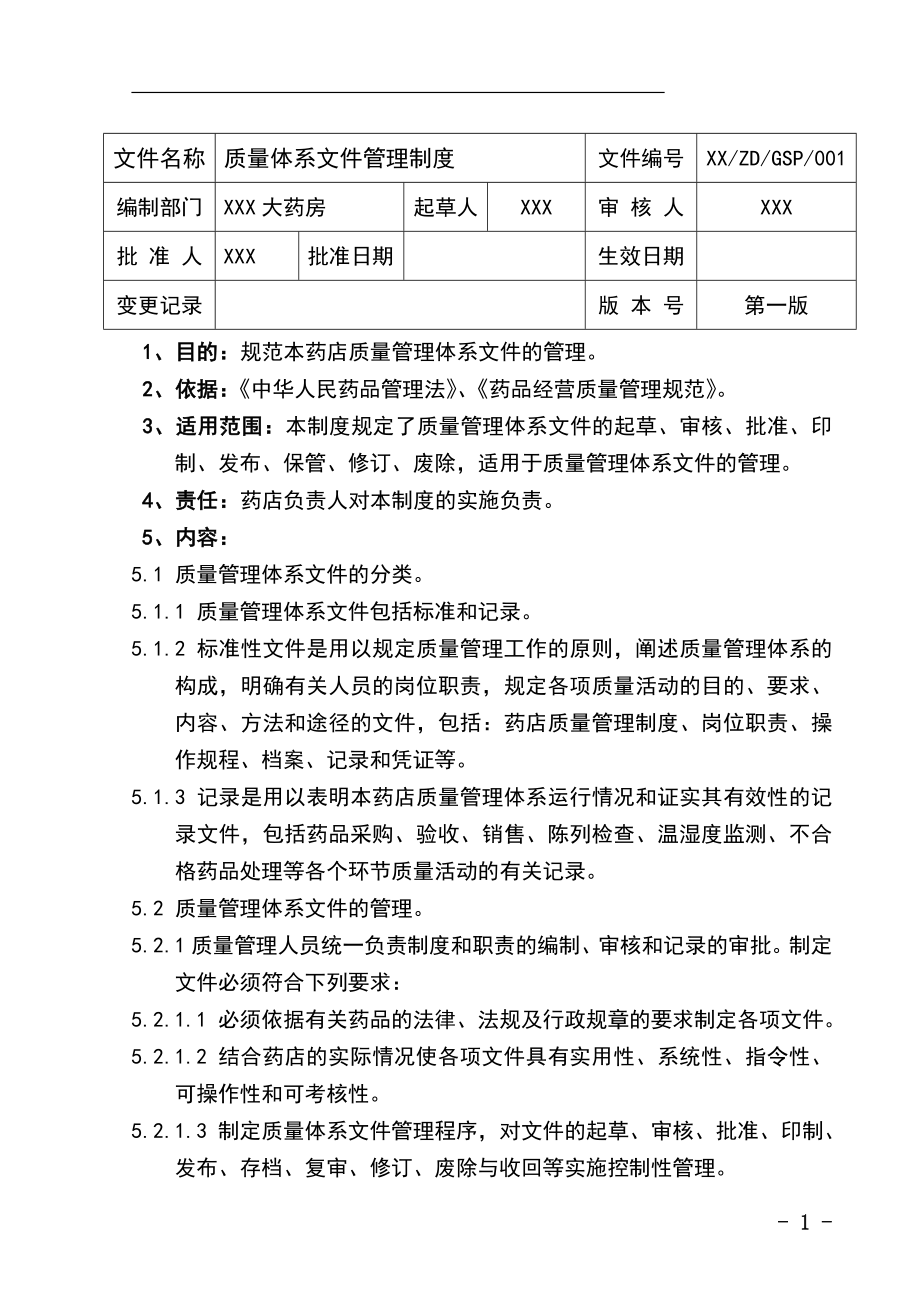 XXX大药房质量管理体系文件_第1页