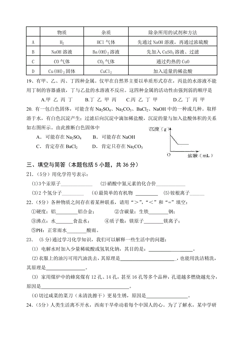 中考化学模拟试题(沪教版)_第4页