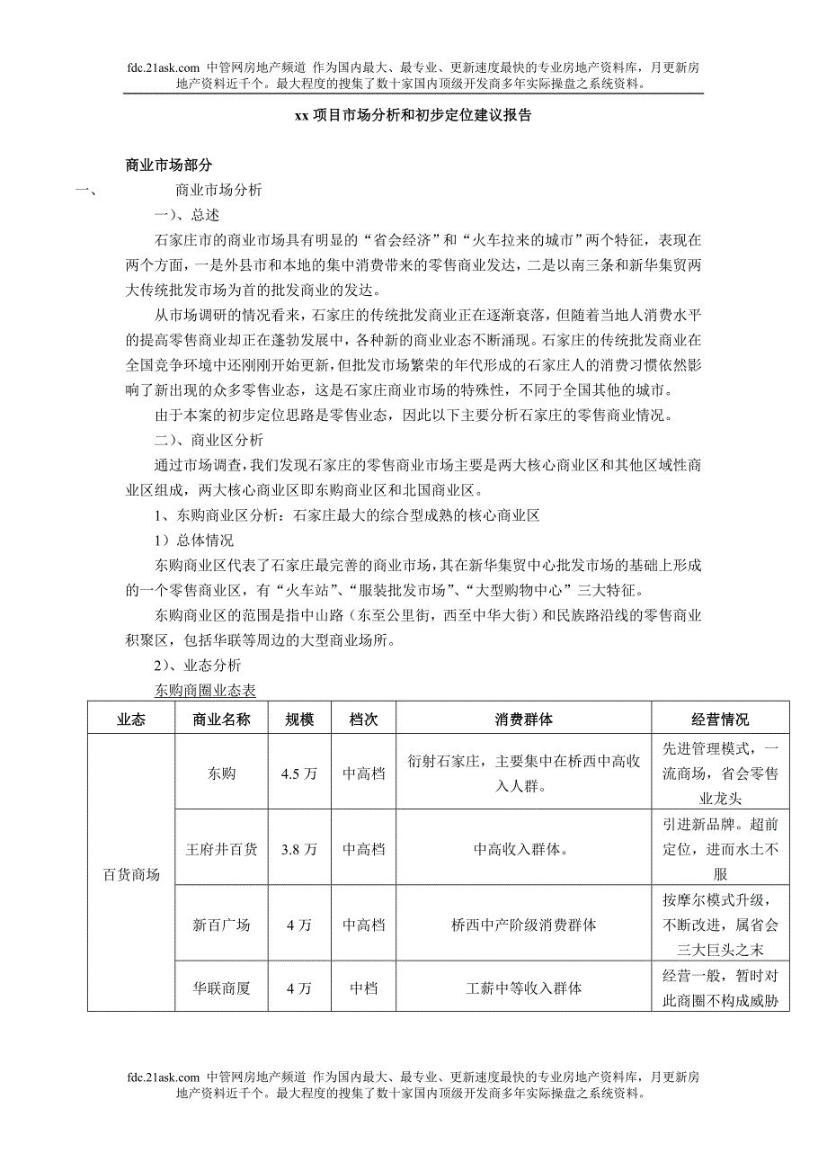 石家庄xx项目市场分析和初步定位建议报告_第1页