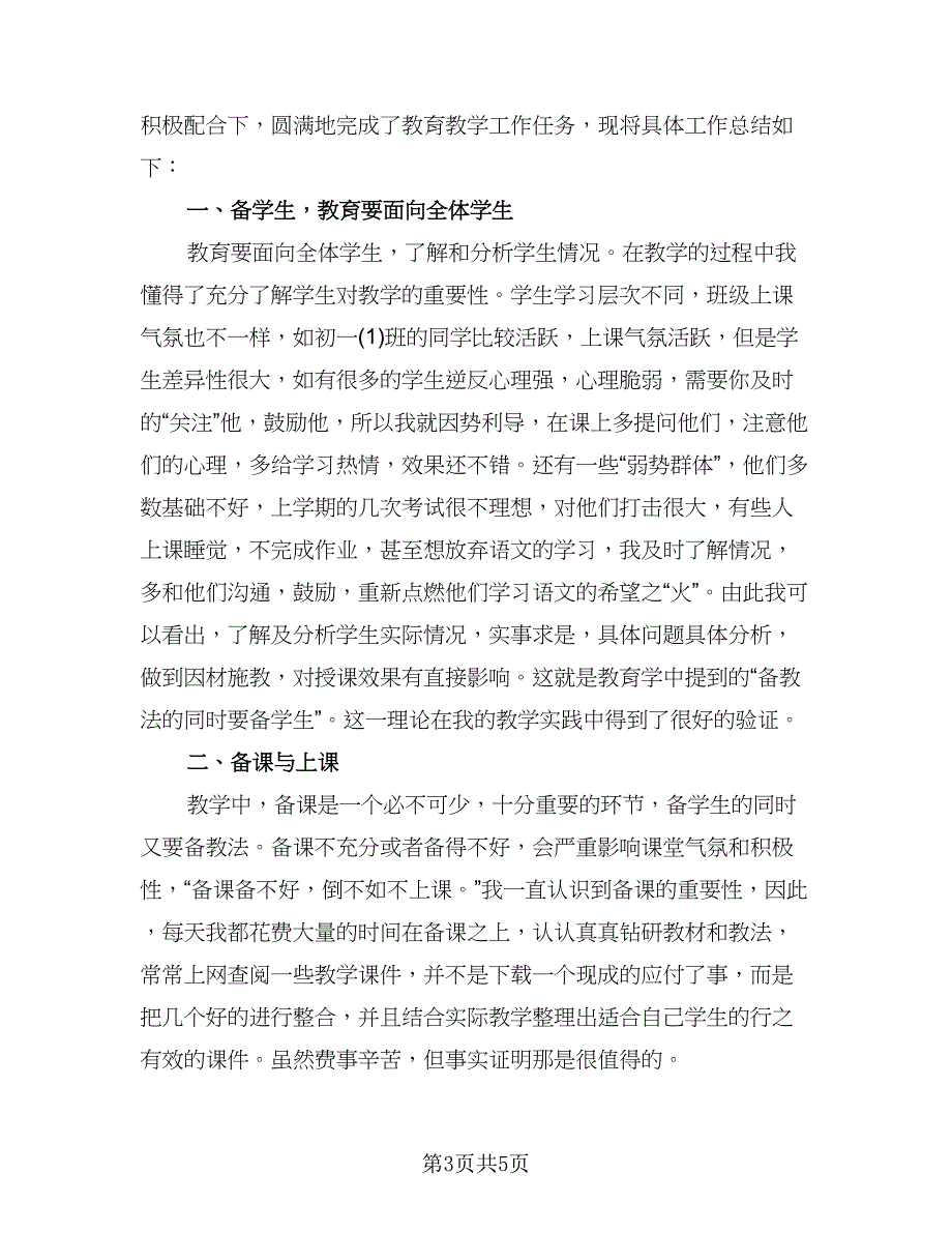 初中语文教师个人总结以及2023计划范本（二篇）.doc_第3页