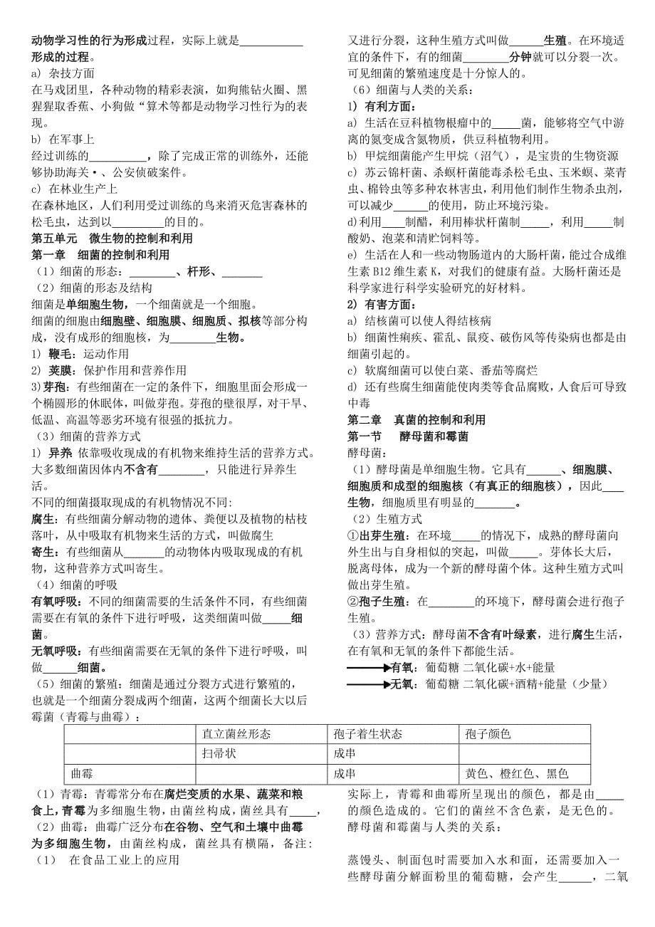 冀教版八年级生物上册知识点梳理填空版_第5页