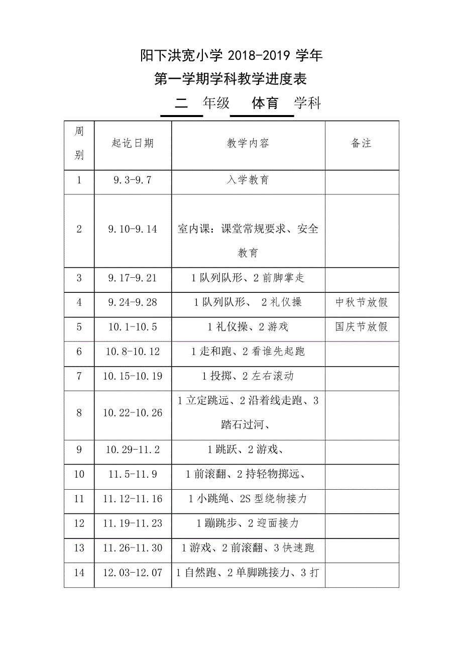 小学二年级体育教学计划+进度表_第4页