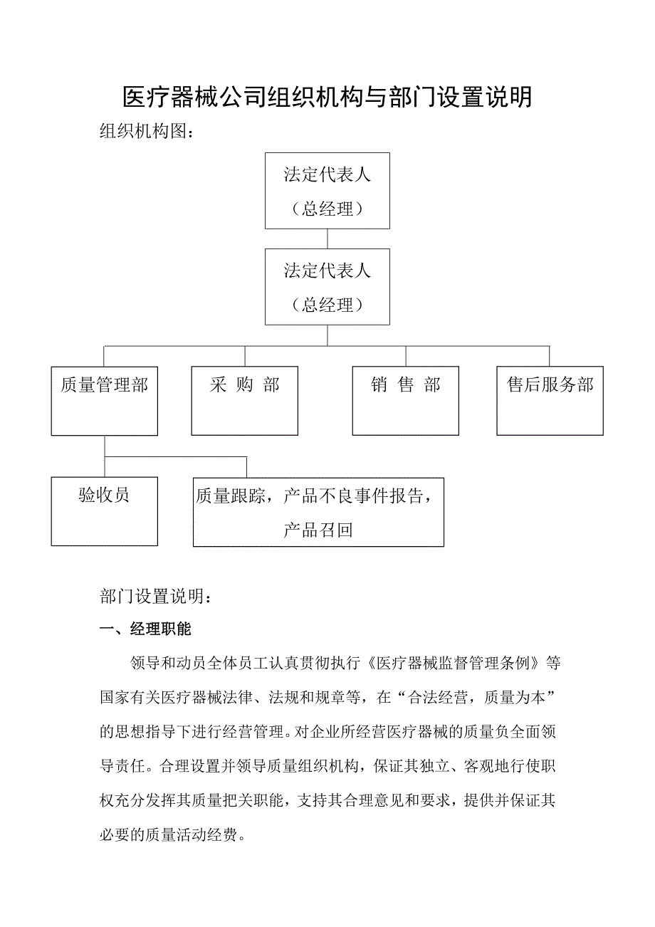 医疗器械公司组织机构与部门设置说明.doc_第1页