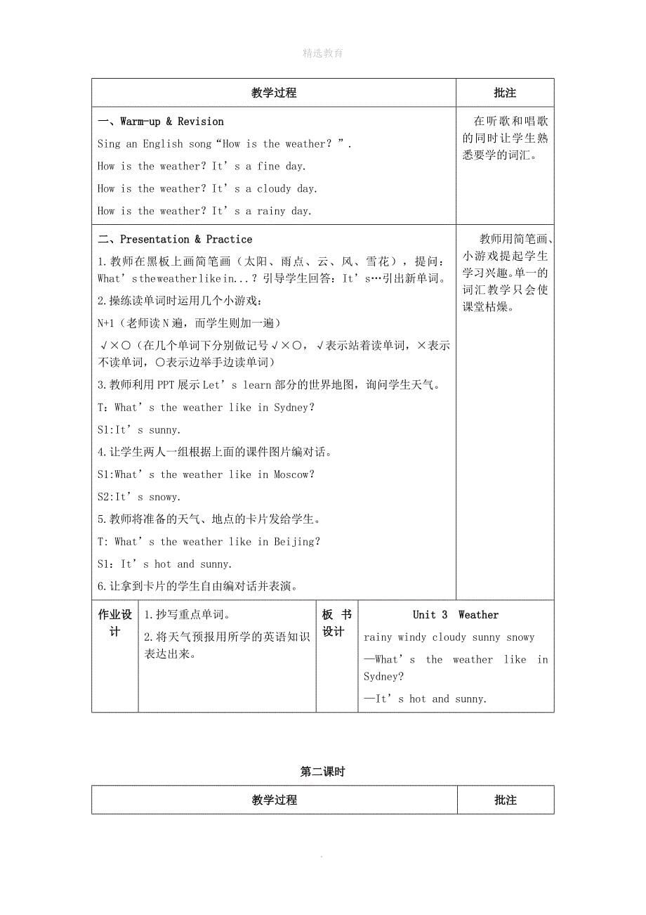 202X年四年级英语下册Unit3Weather分课时1教案人教PEP版_第5页